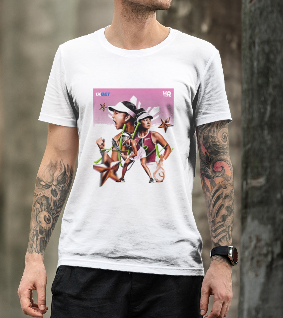 Alex Eala 1XBET Tennis Player Collage Gold Stars Pink T-Shirt