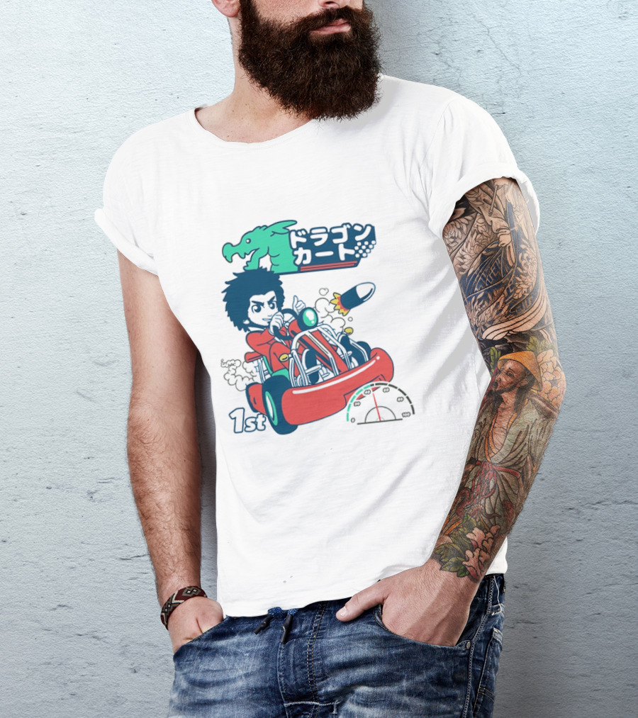 Dragon Kart Japanese Afro Racer 1st Place Red Vehicle Rocket Gauge T-Shirt