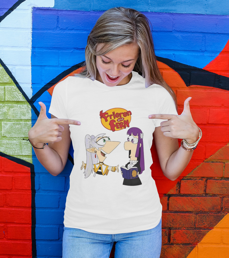 Frieren And Fern Animated Characters With Book And Unique Cartoon T-Shirt