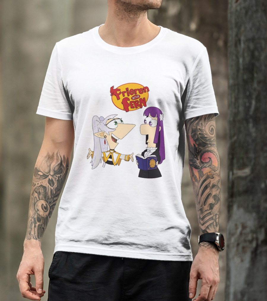 Frieren And Fern Animated Characters With Book And Unique Cartoon T-Shirt