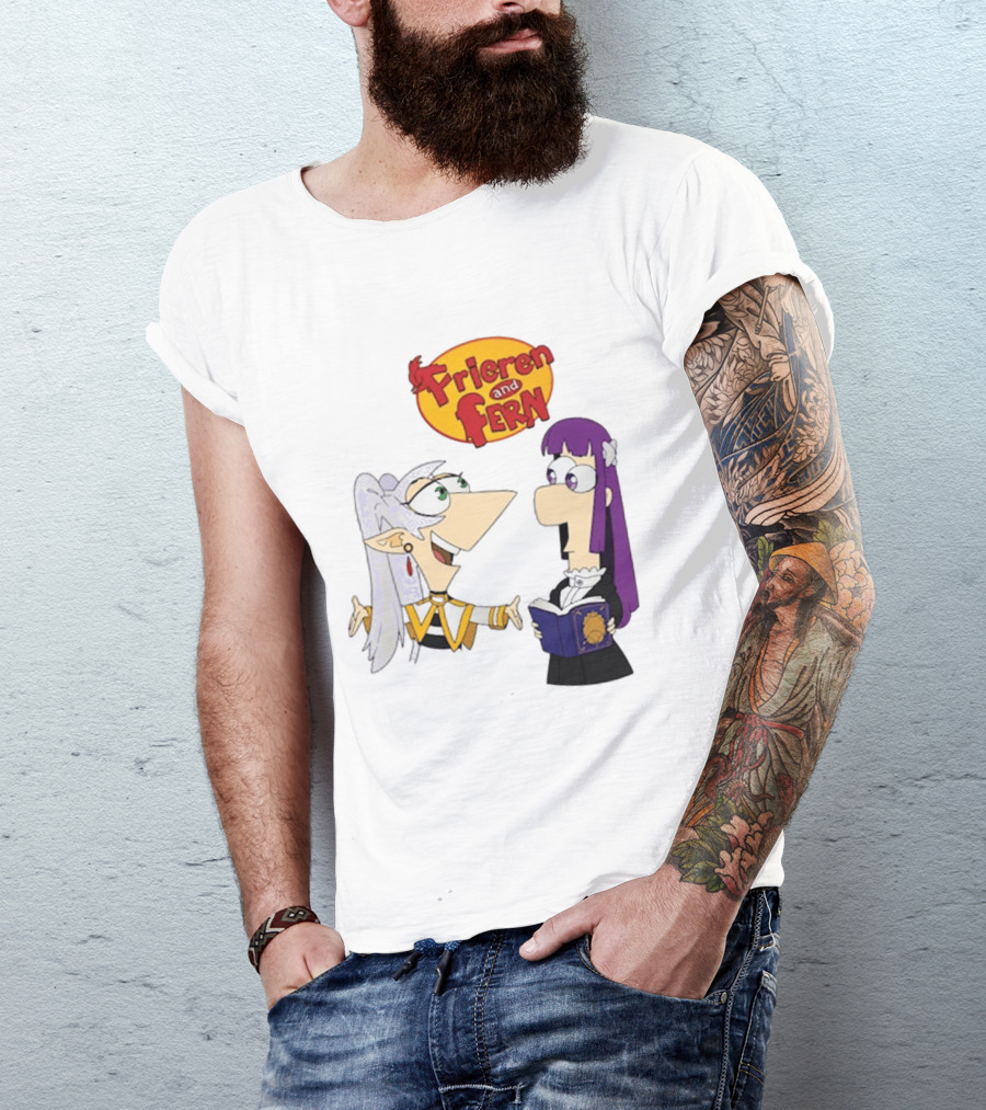 Frieren And Fern Animated Characters With Book And Unique Cartoon T-Shirt