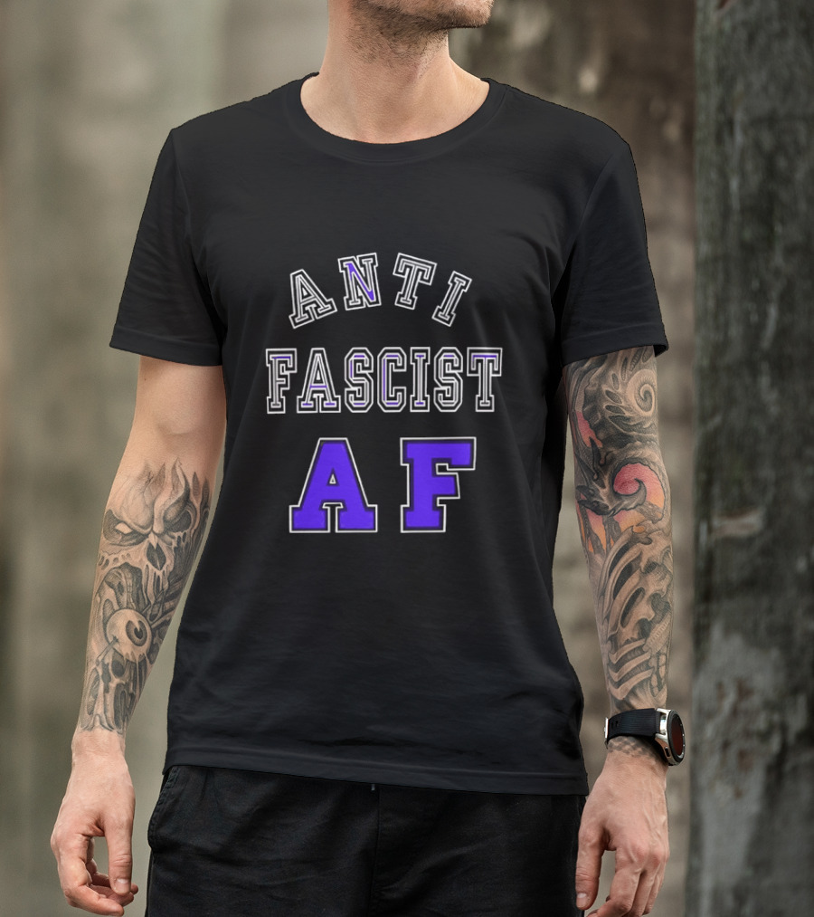 ANTI FASCIST AF Purple White Varsity Block стиль T-Shirt