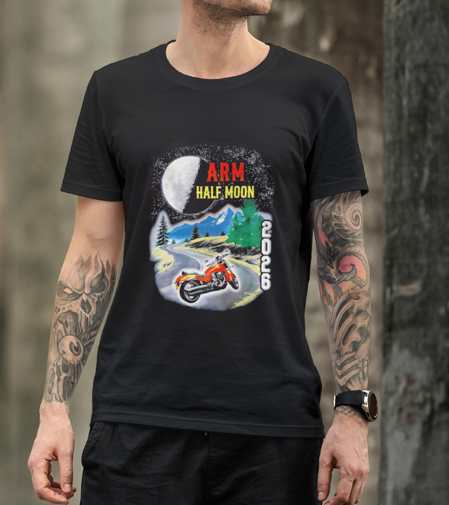 Arm Half Moon 2026 Orange Motorcycle Winding Mountain Road Night Sky T-Shirt