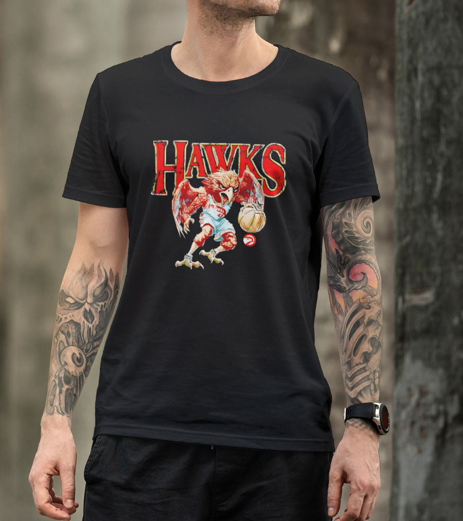 Atlanta Hawks Fierce Dribbling Cartoon Bird In NBA Jersey T-Shirt