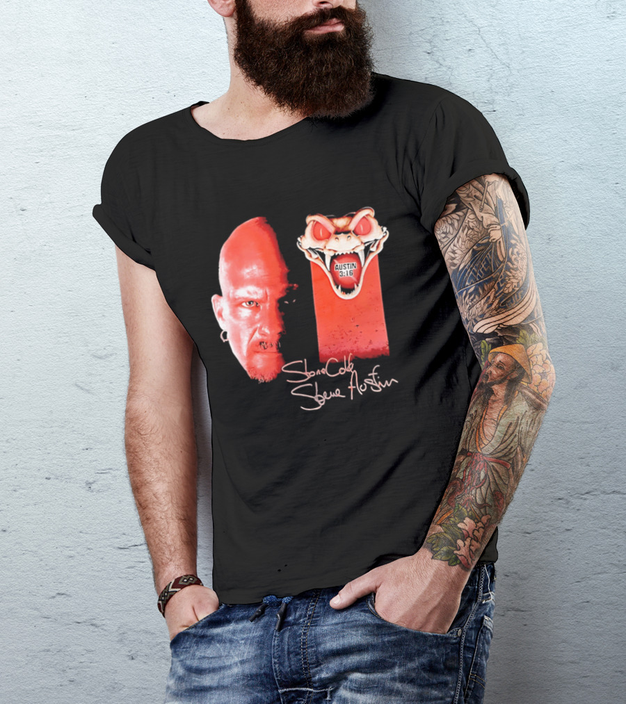 Austin 3 16 Stone Cold Steve Red Rattlesnake Head Signature T-Shirt