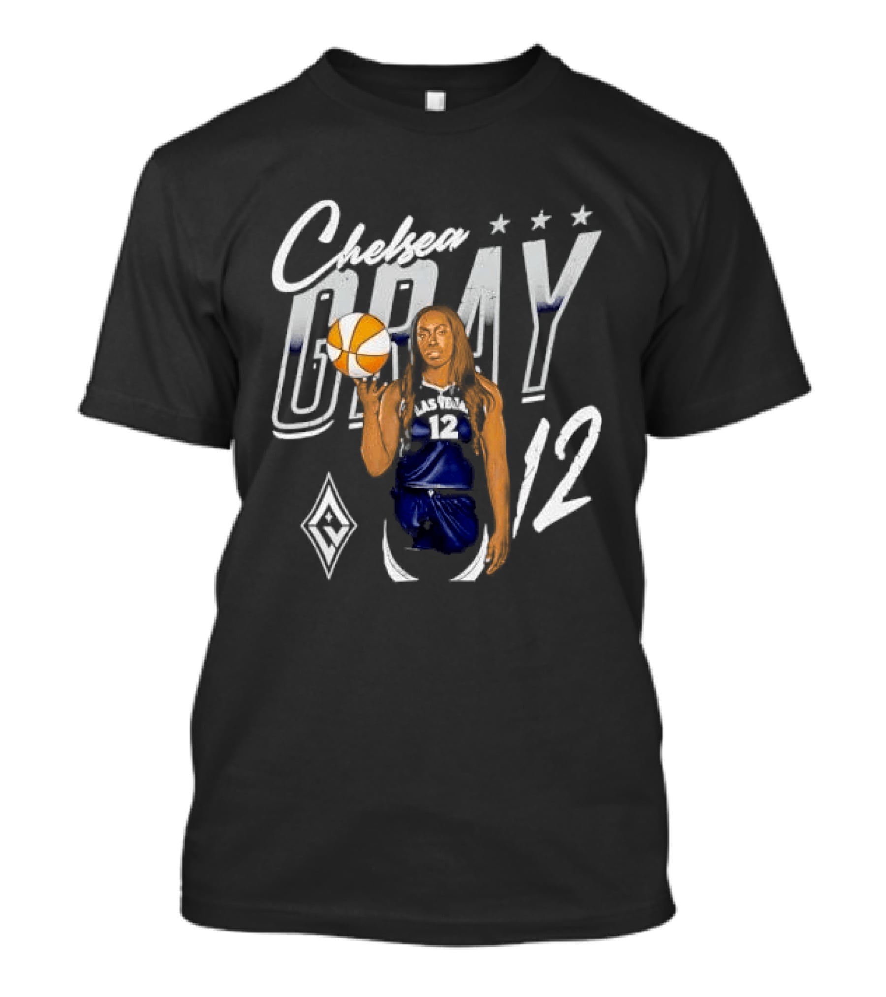 Las Vegas Aces Chelsea Gray Holding Basketball 12 Distressed T-Shirt