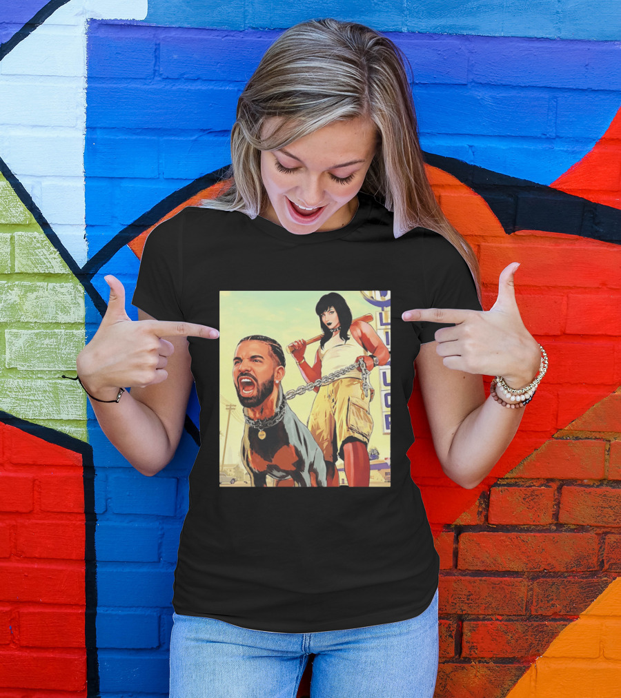 Drake Dog Head Chained To Goth Girl Art Cartoon T-Shirt