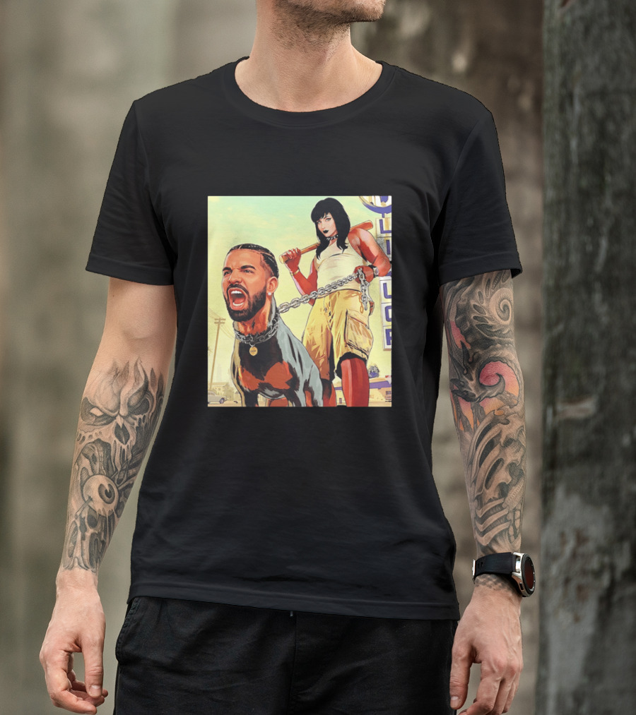 Drake Dog Head Chained To Goth Girl Art Cartoon T-Shirt