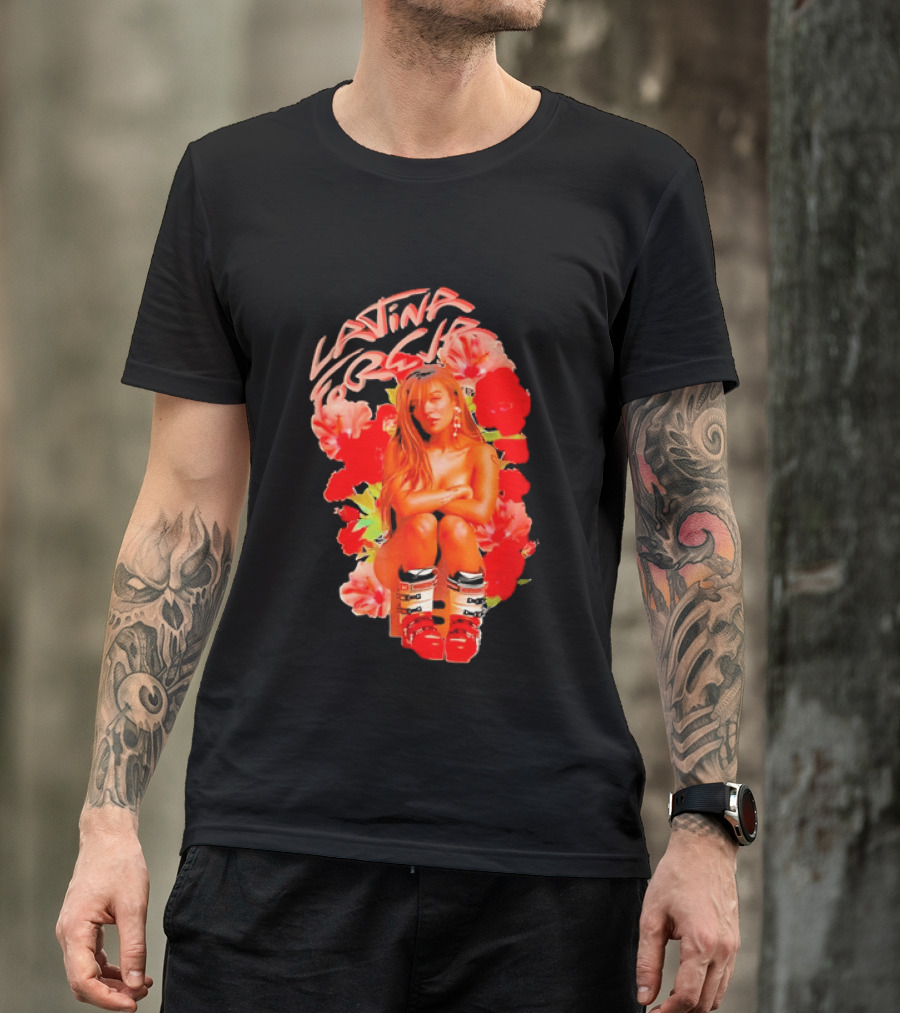 Latina Forever Woman Surrounded By Red Hibiscus With Ski Boots T-Shirt
