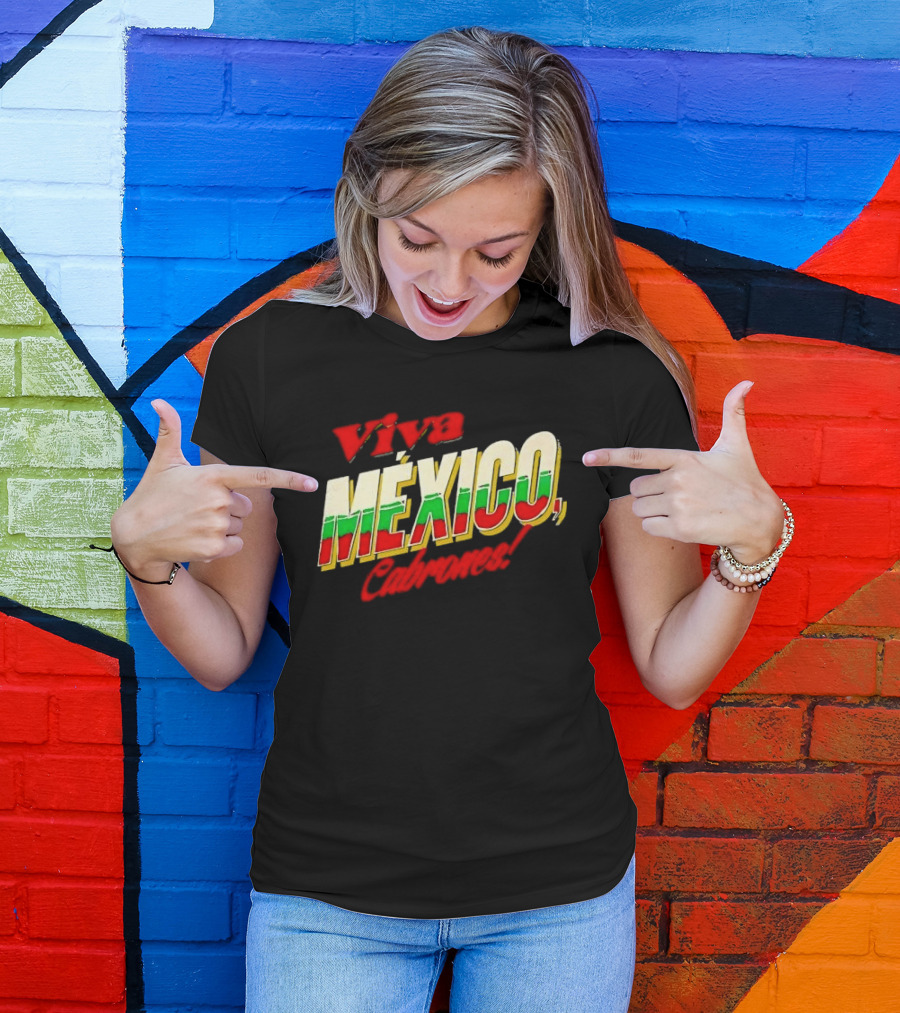 Viva México Cabrones Tricolor 3D Block Lettering T-Shirt