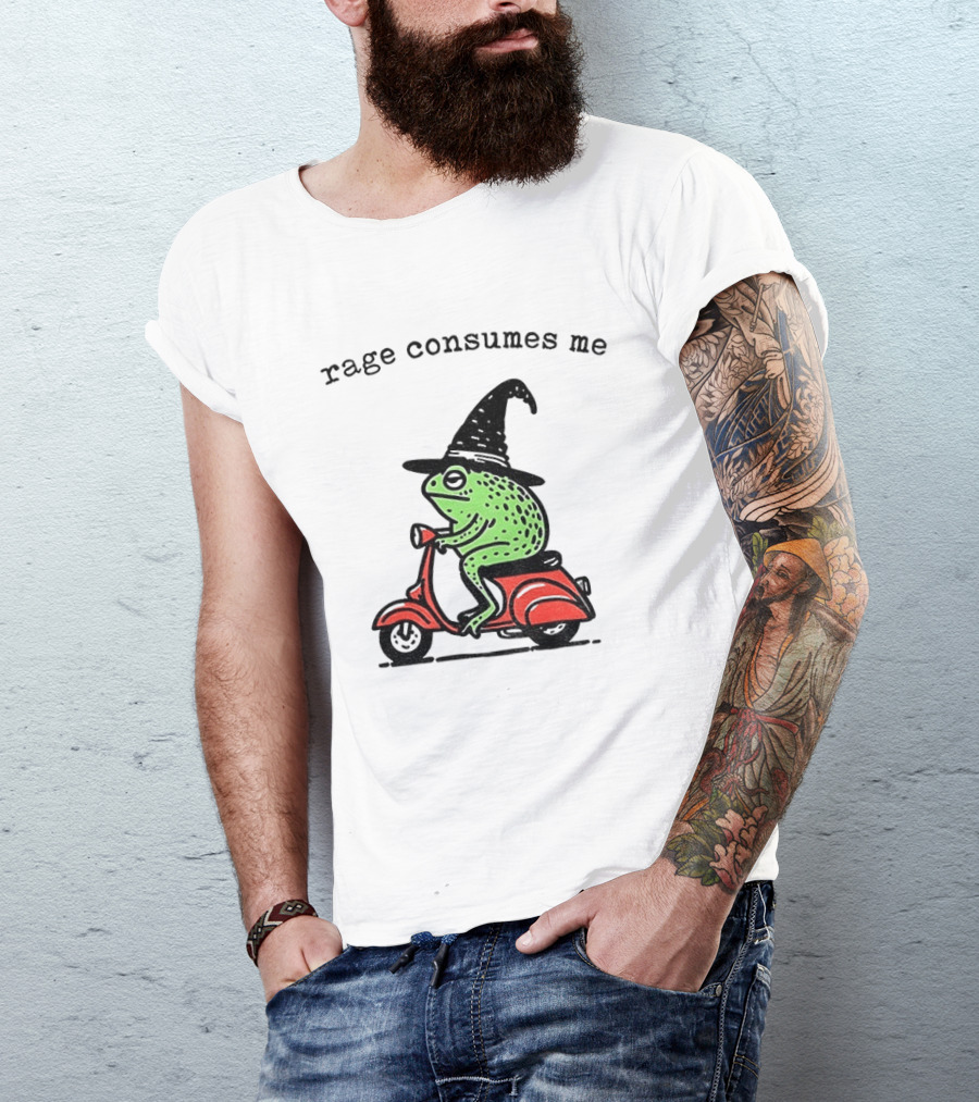 Rage Consumes Me Angry Wizard Frog Riding Scooter T-Shirt