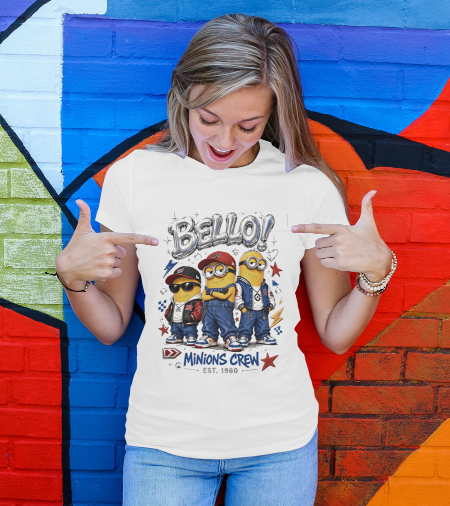 Bello Minions Crew Est 1960 Hip Hop Style Graphic With Stars And Lightning Bolts T-Shirt
