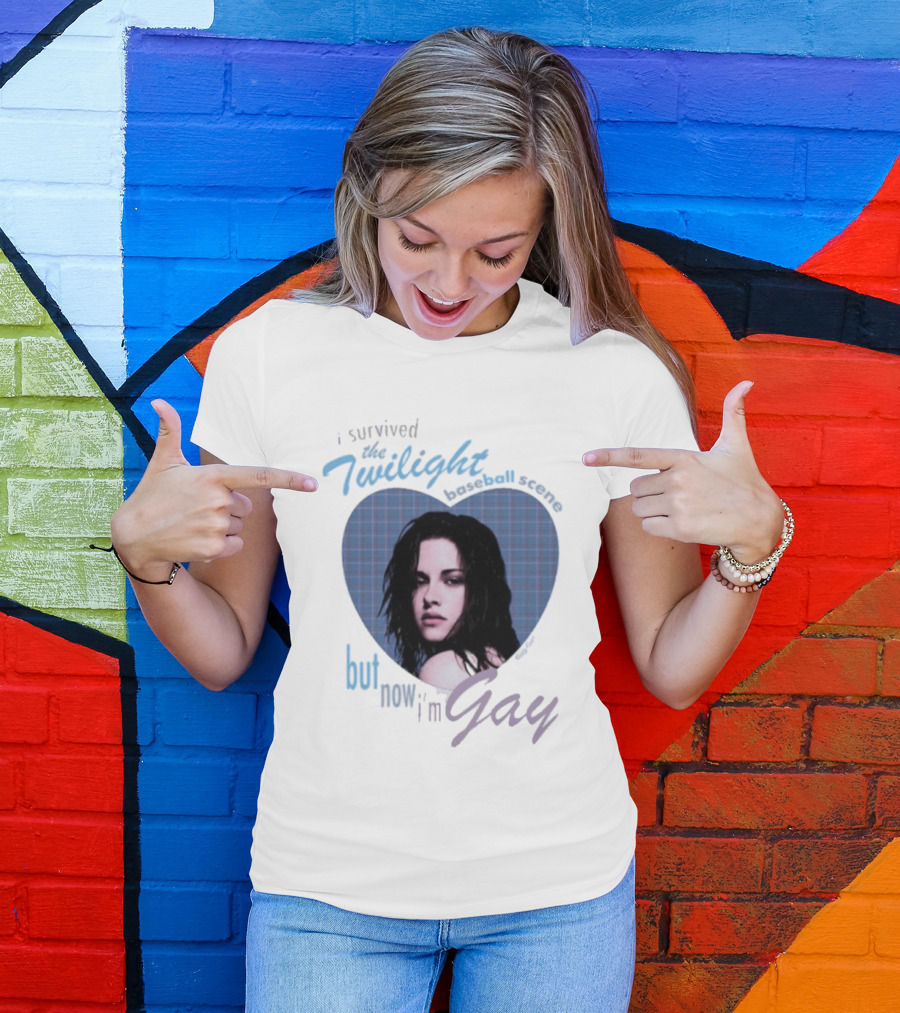 I Survived The Twilight Baseball Scene But Now I'm Gay Twilight Baseball Scene With Iconic Character In Heart Frame T-Shirt