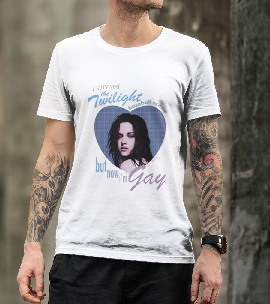 I Survived The Twilight Baseball Scene But Now I'm Gay Twilight Baseball Scene With Iconic Character In Heart Frame T-Shirt