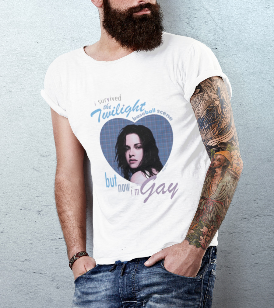 I Survived The Twilight Baseball Scene But Now I'm Gay Twilight Baseball Scene With Iconic Character In Heart Frame T-Shirt
