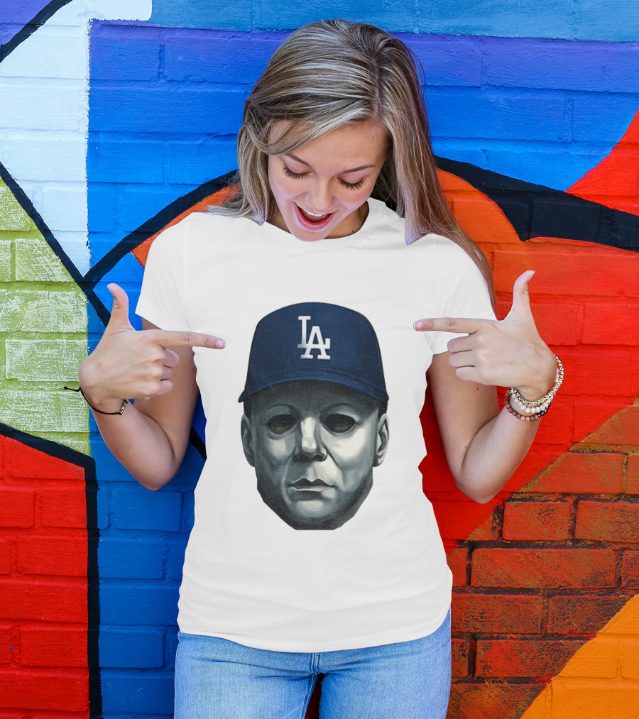 Michael Myers LA Dodgers Cap Halloween Horror T-Shirt
