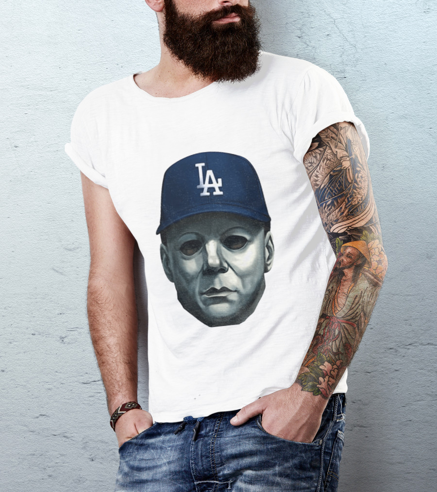 Michael Myers LA Dodgers Cap Halloween Horror T-Shirt