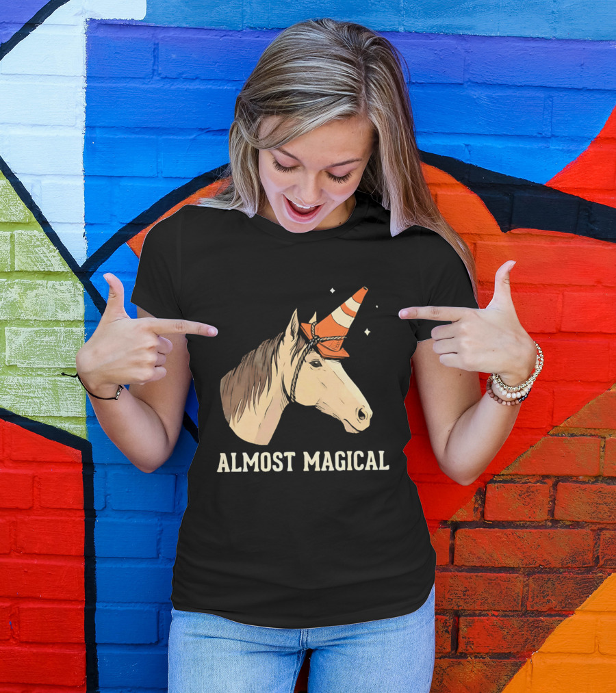 Almost Magical Horse With Traffic Cone Hat T-Shirt