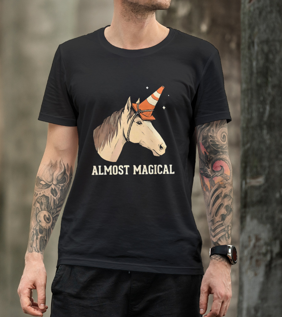 Almost Magical Horse With Traffic Cone Hat T-Shirt