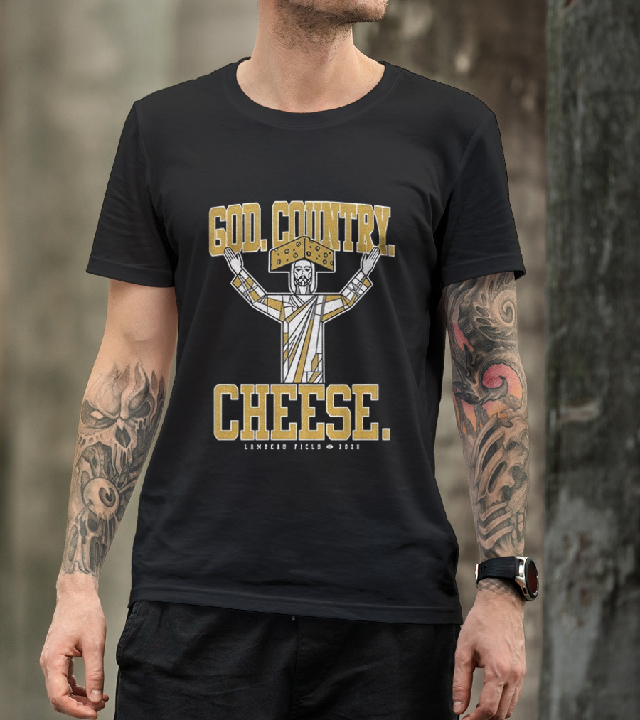 God Country Cheese Lambeau Field 2026 Jesus Statue Wearing Cheesehead T-Shirt