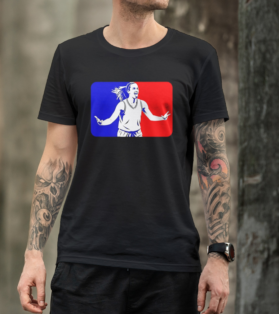 Caitlin Clark Basketball Player Silhouette In Iconic Red And Blue T-Shirt