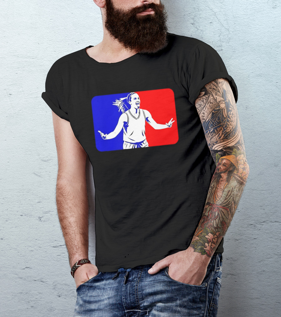 Caitlin Clark Basketball Player Silhouette In Iconic Red And Blue T-Shirt