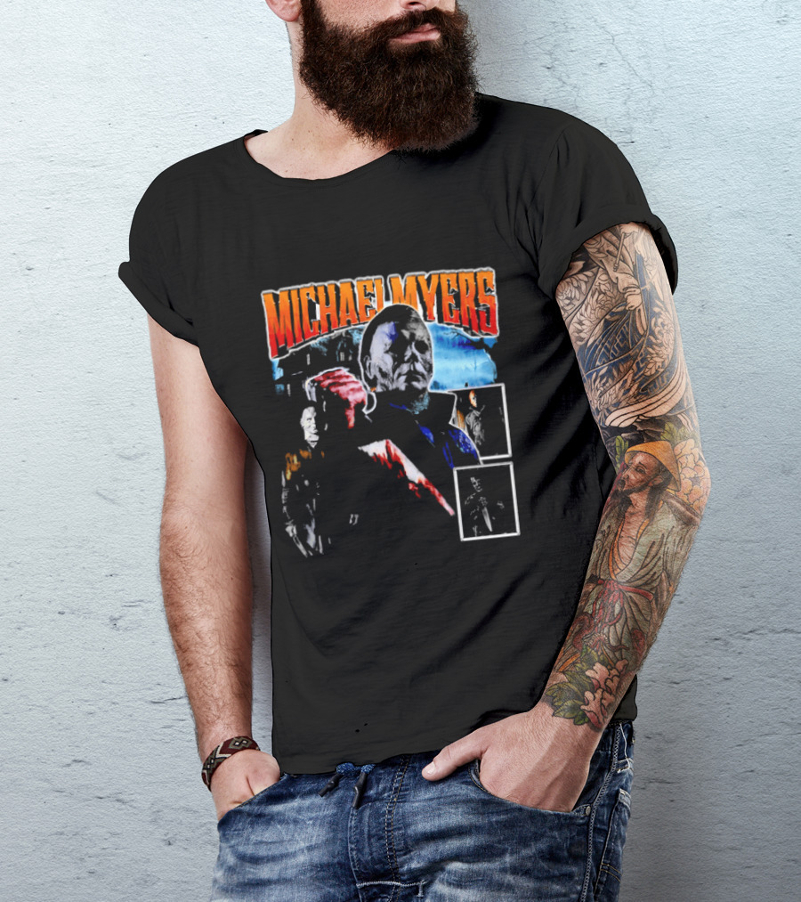 Michael Myers Bootleg Collage Mask Bloody Knife House T-Shirt