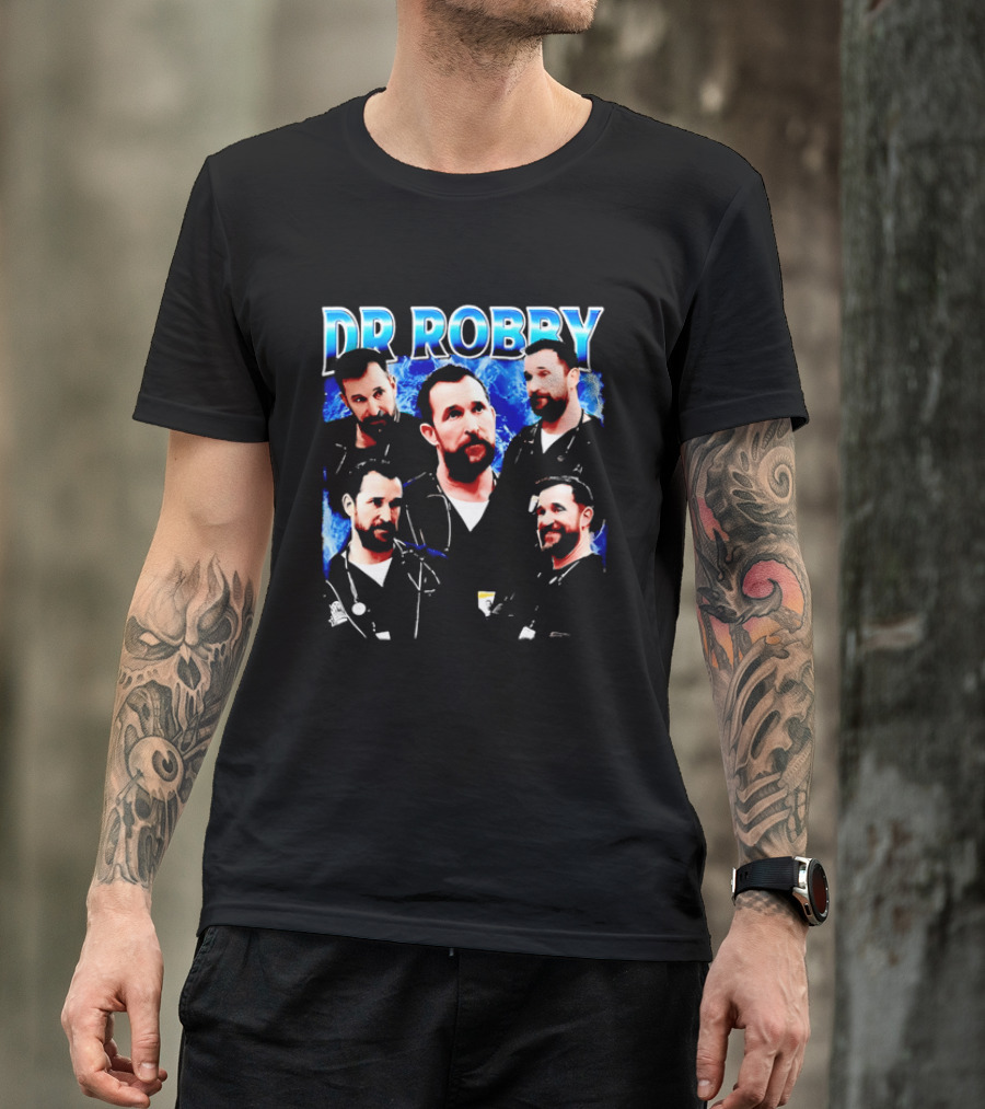 Dr Robby Bearded Male Doctor Scrubs Stethoscope Photo Collage T-Shirt