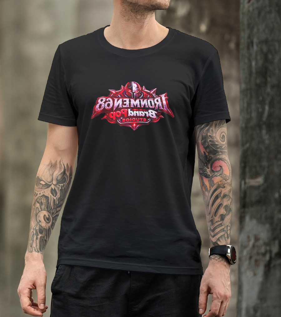 Ironmen 68 Brand Pop Studios Armored Knight Helmet Red Glowing Eyes T-Shirt
