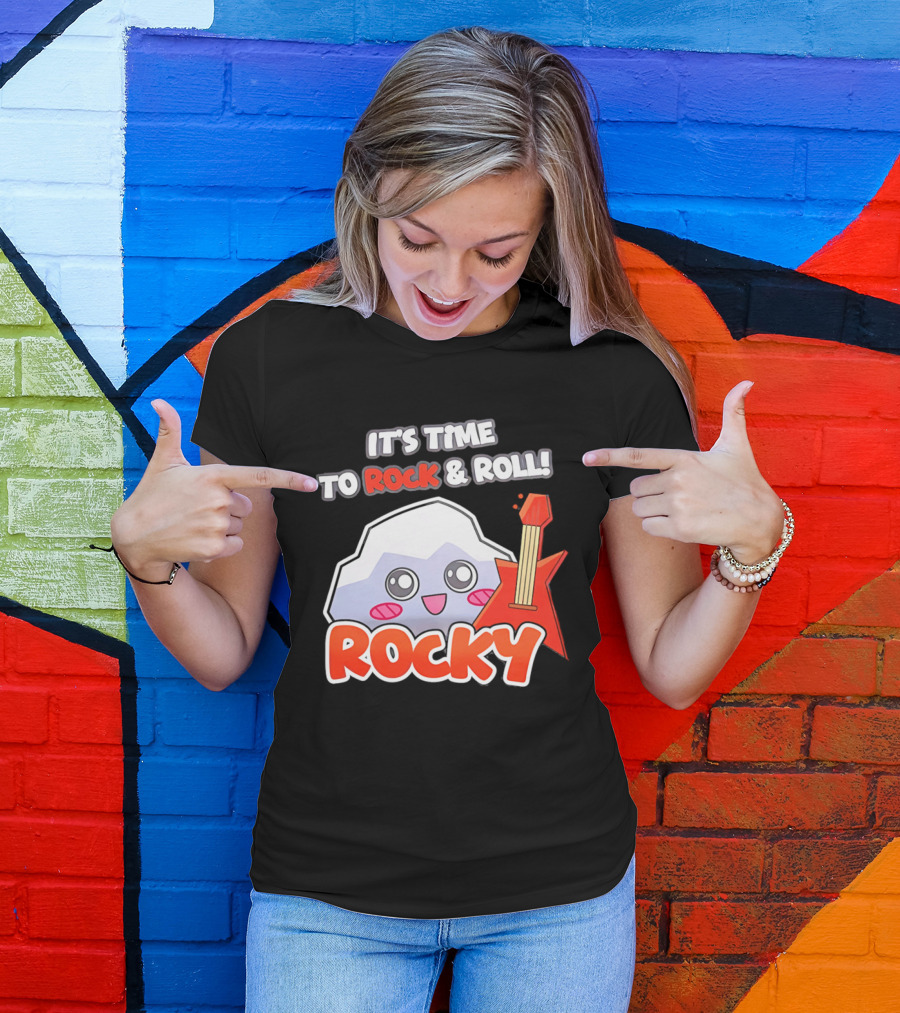 It's Time To Rock And Roll Rocky Rock With Guitar Cute Cartoon T-Shirt