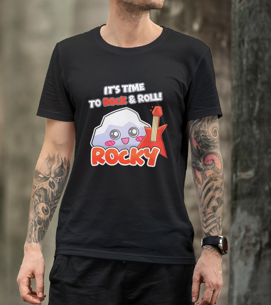 It's Time To Rock And Roll Rocky Rock With Guitar Cute Cartoon T-Shirt