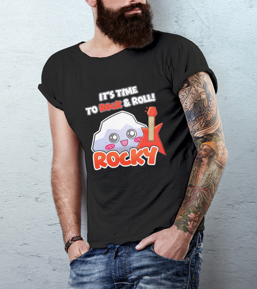 It's Time To Rock And Roll Rocky Rock With Guitar Cute Cartoon T-Shirt