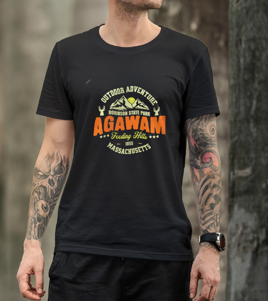 Outdoor Adventure Robinson State Park Agawam Feeding Hills 1855 Massachusetts Mountain Sun Deer T-Shirt