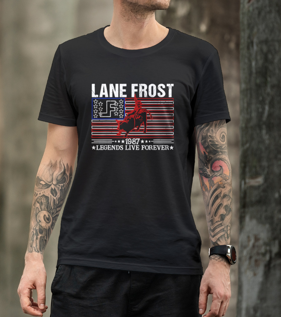 Lane Frost 1987 Legends Live Forever Rodeo US Flag T-Shirt