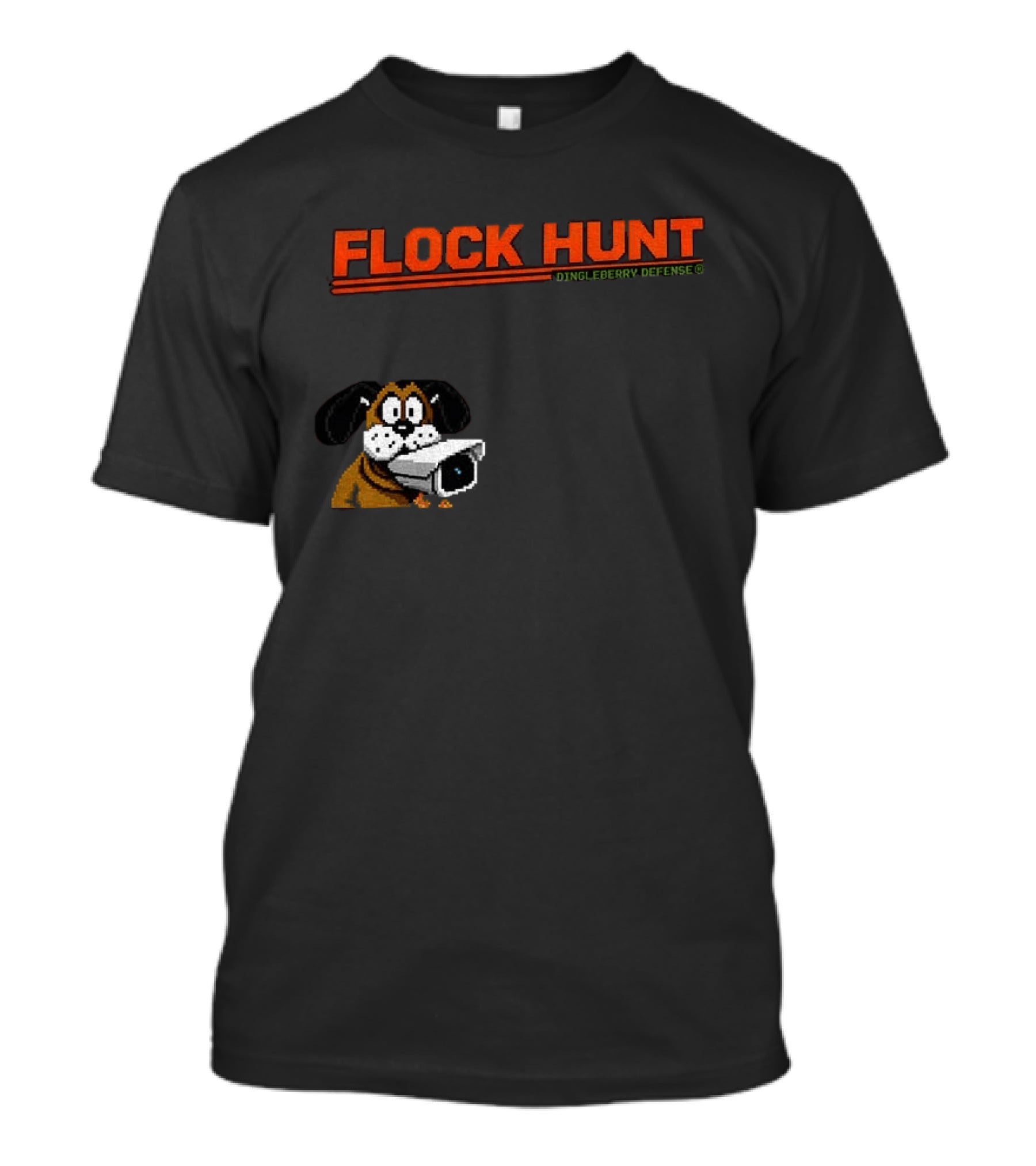 Flock Hunt Pixelated Canine Dingleberry Defense Security Camera T-Shirt