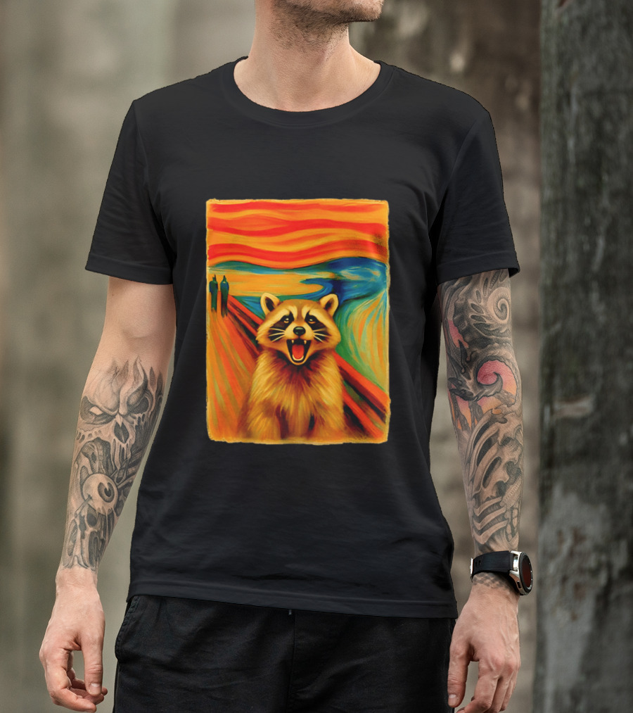 Raccoon The Scream Edvard Munch Painting Mashup T-Shirt