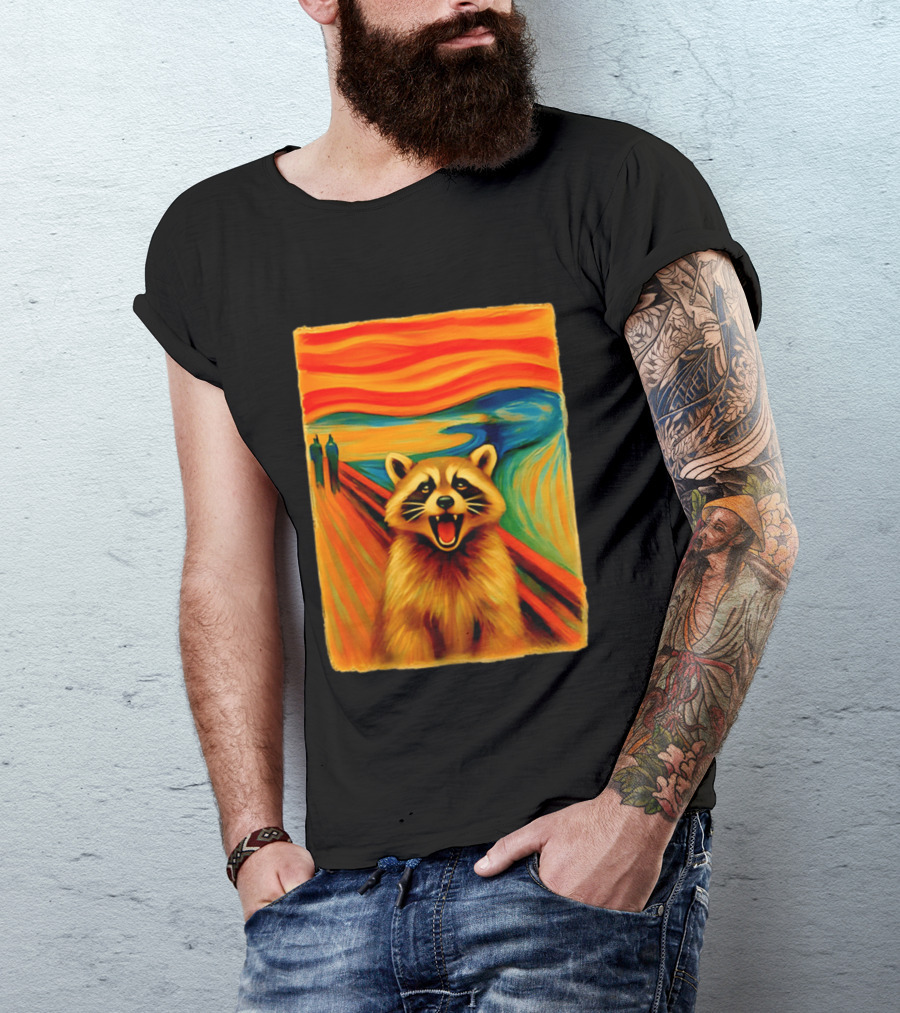 Raccoon The Scream Edvard Munch Painting Mashup T-Shirt