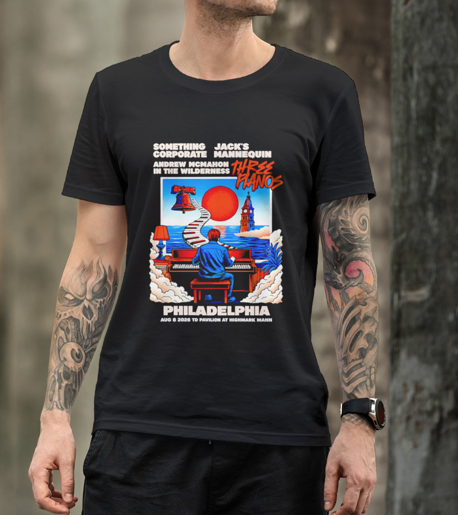 Something Corporate Jack's Mannequin Andrew McMahon Three Pianos Philadelphia Aug 08 2026 T-Shirt