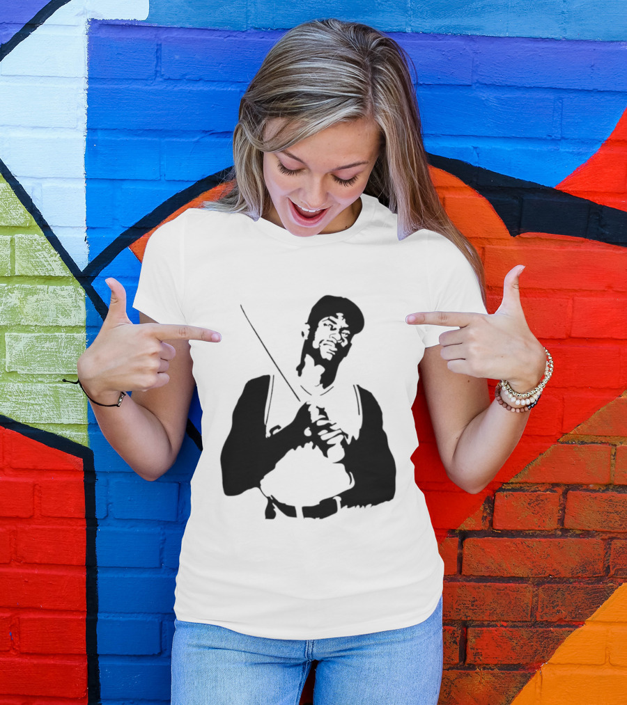 Black And White Stencil Baseball Batter Holding Bat T-Shirt