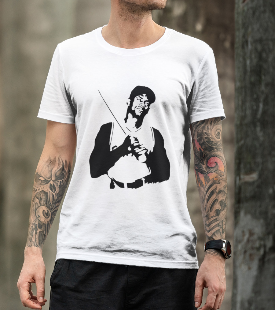 Black And White Stencil Baseball Batter Holding Bat T-Shirt