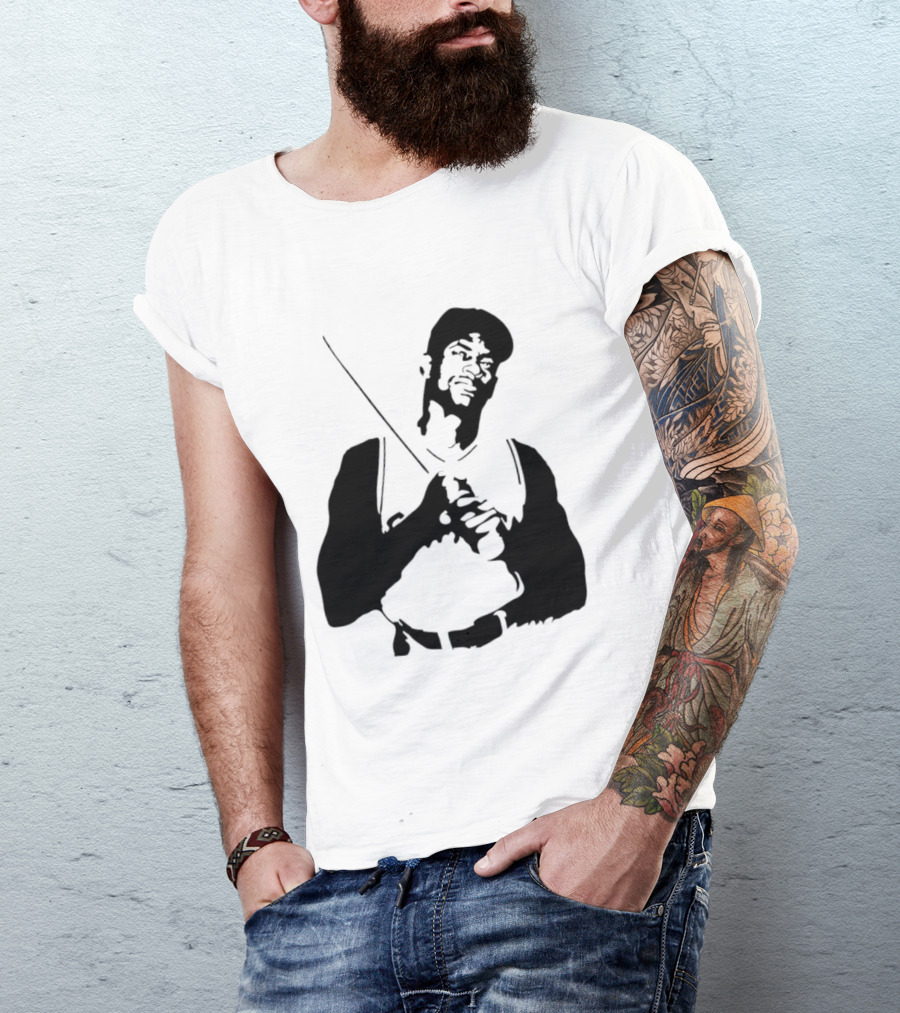 Black And White Stencil Baseball Batter Holding Bat T-Shirt