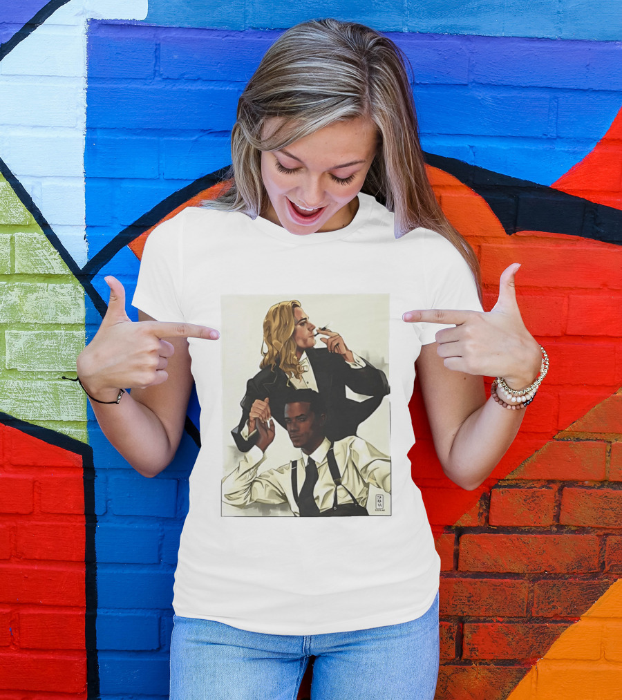 Blonde Tuxedo Smoking Dark Hair Suspenders Duo T-Shirt