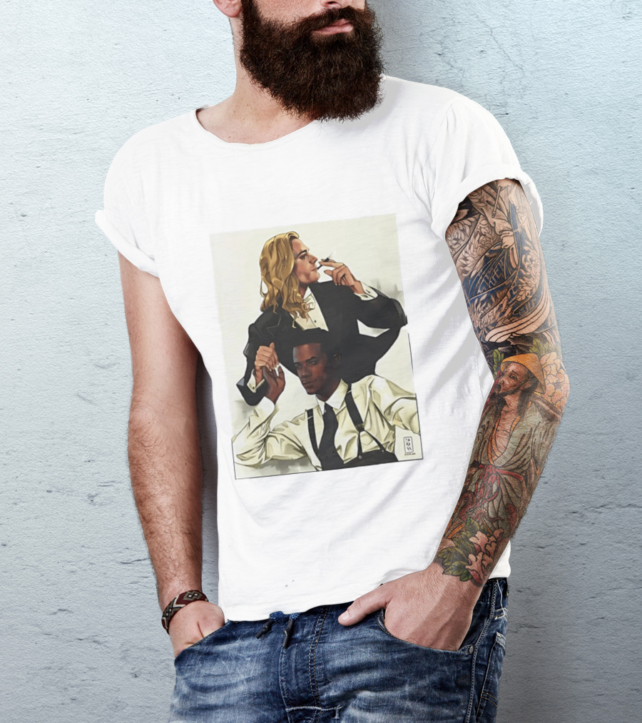 Blonde Tuxedo Smoking Dark Hair Suspenders Duo T-Shirt
