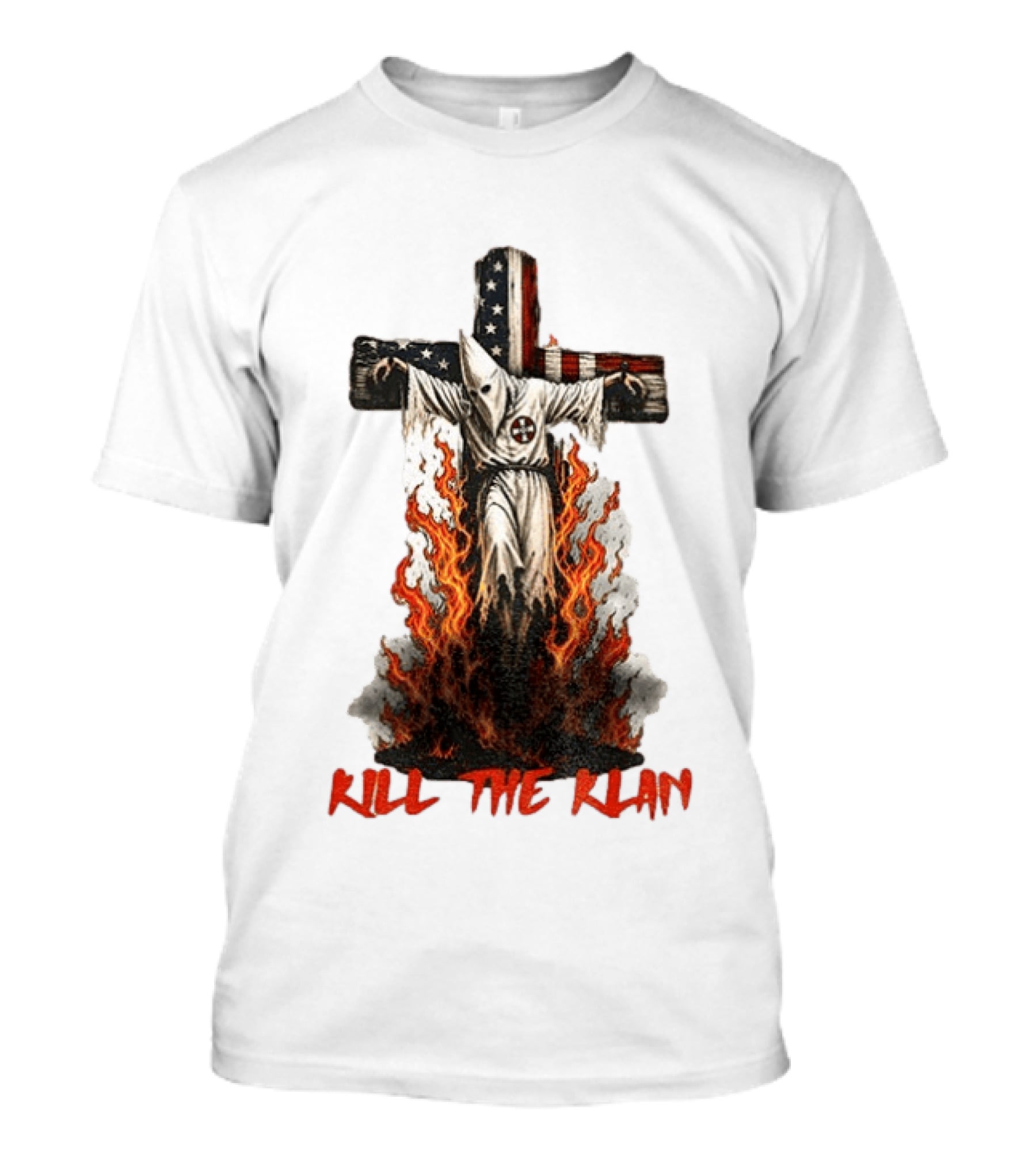 Ku Klux Klan Burning American Flag Cross Kill The Klan T-Shirt