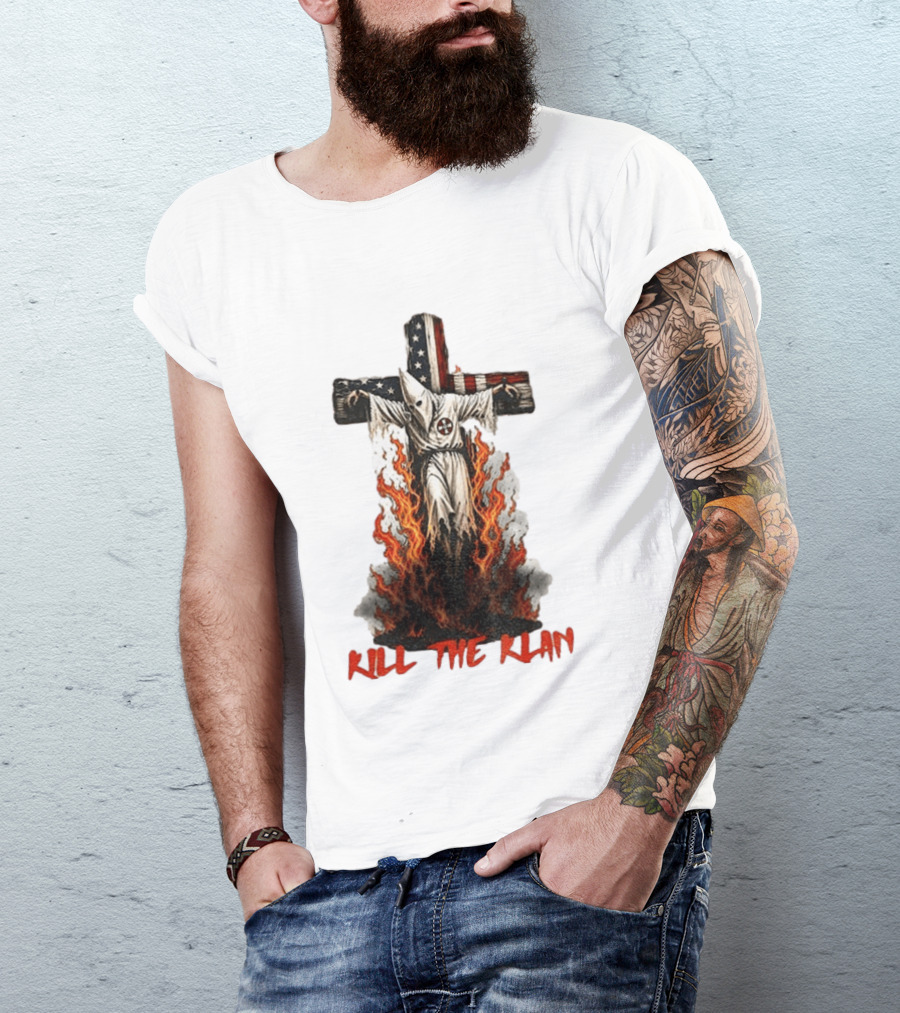 Ku Klux Klan Burning American Flag Cross Kill The Klan T-Shirt