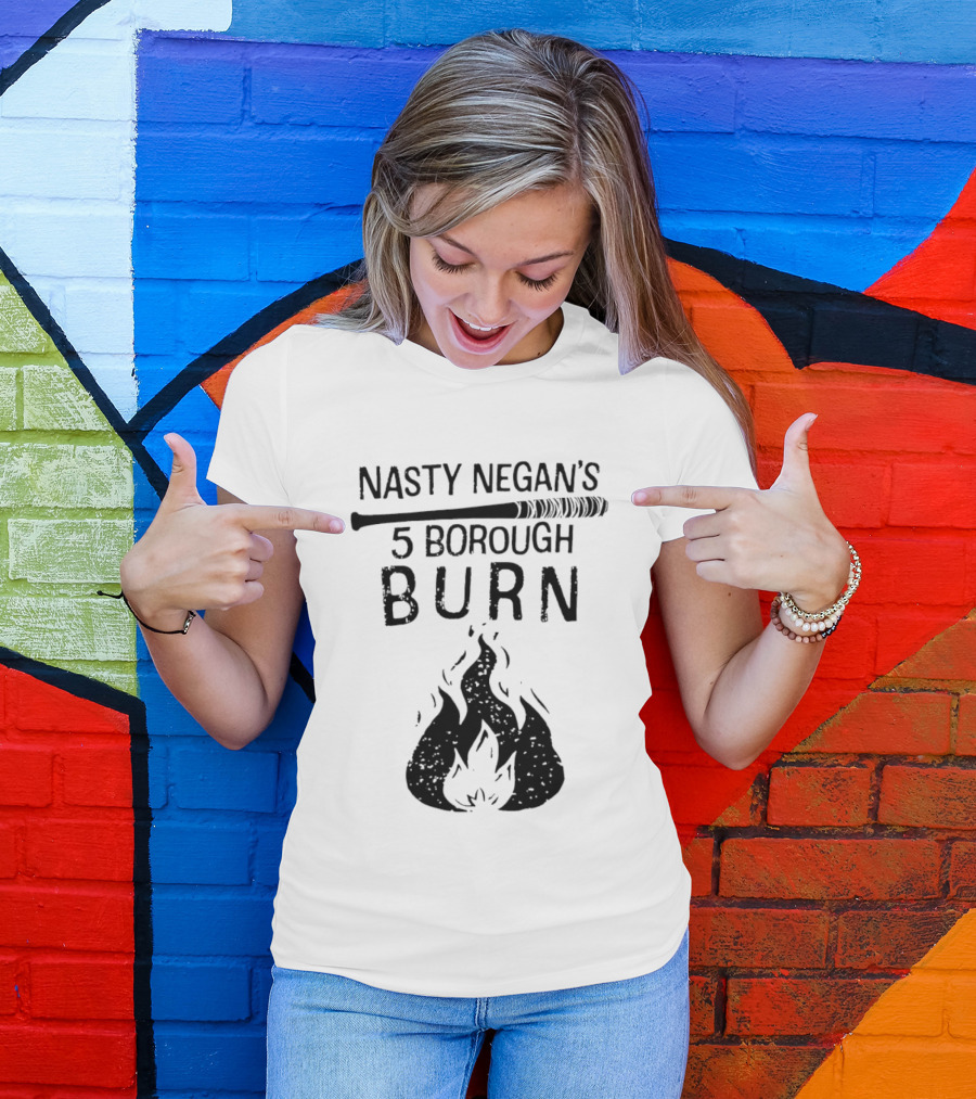 Nasty Negan's 5 Borough Burn Barbed Wire Bat Bonfire Flames T-Shirt