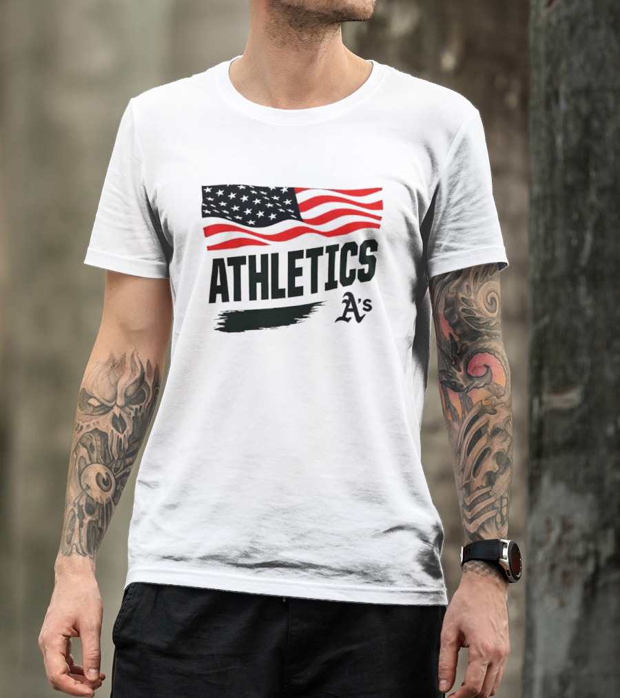 Athletics As American Flag Paint Brushstroke MLB Oakland T-Shirt