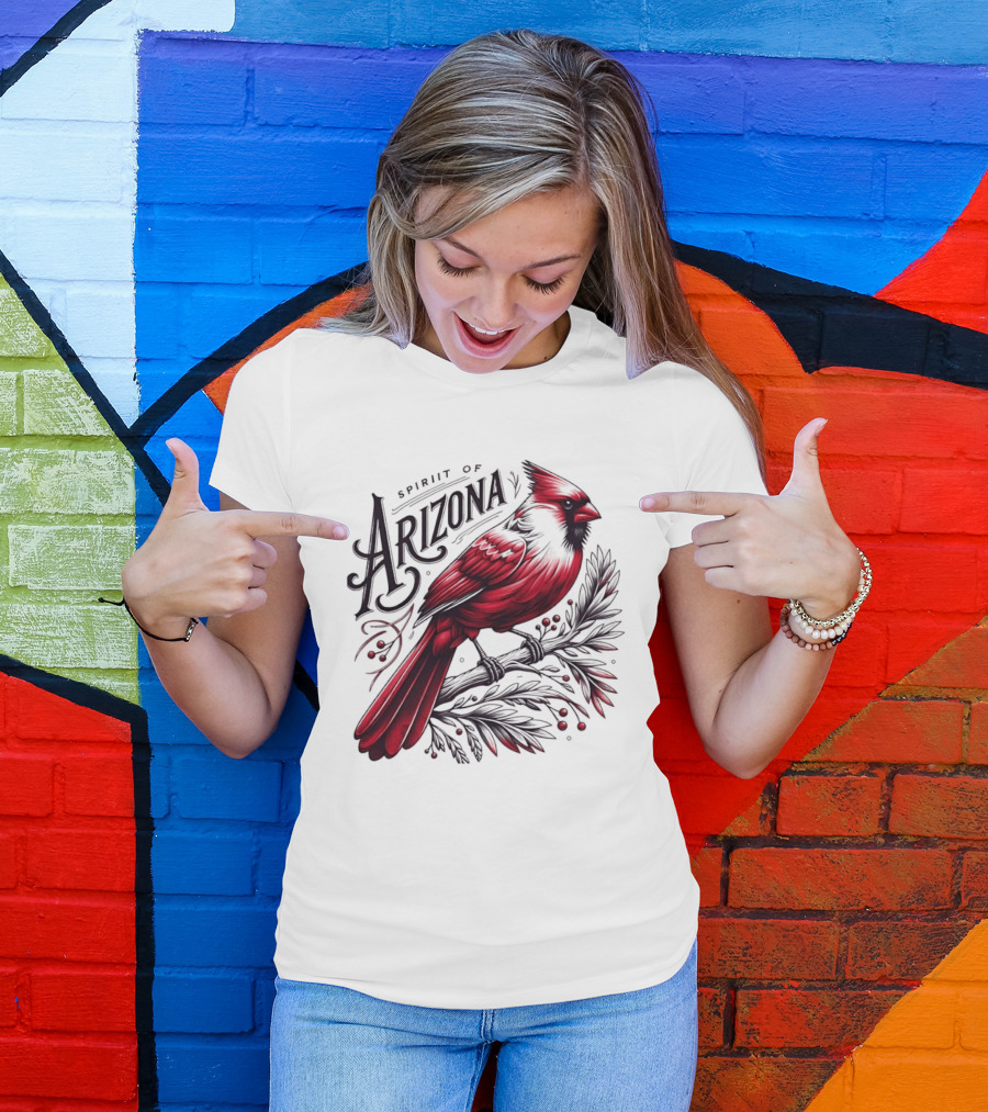 Arizona Red Cardinal Spirit Perched On Branch Berries T-Shirt