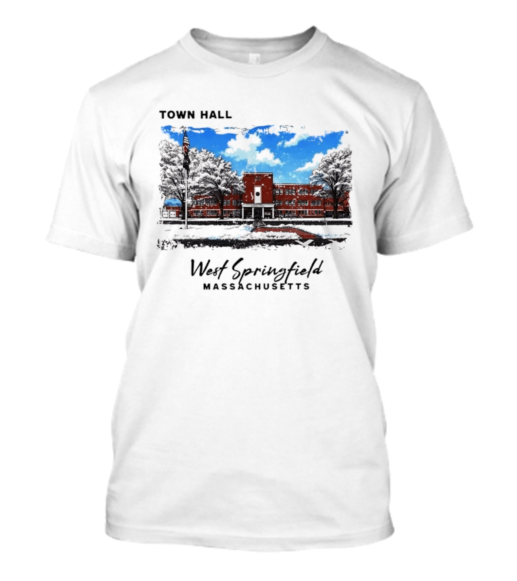 Town Hall West Springfield Massachusetts Snow Covered Red Brick Building T-Shirt
