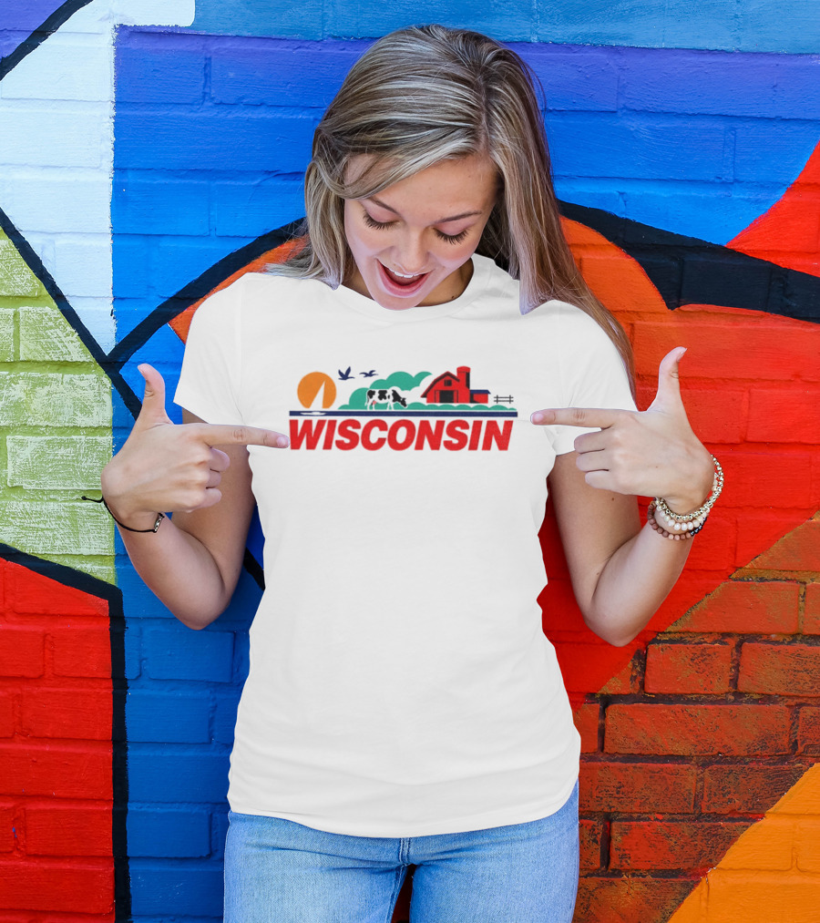 Wisconsin Dairy Cow Barn Sunset Landscape T-Shirt